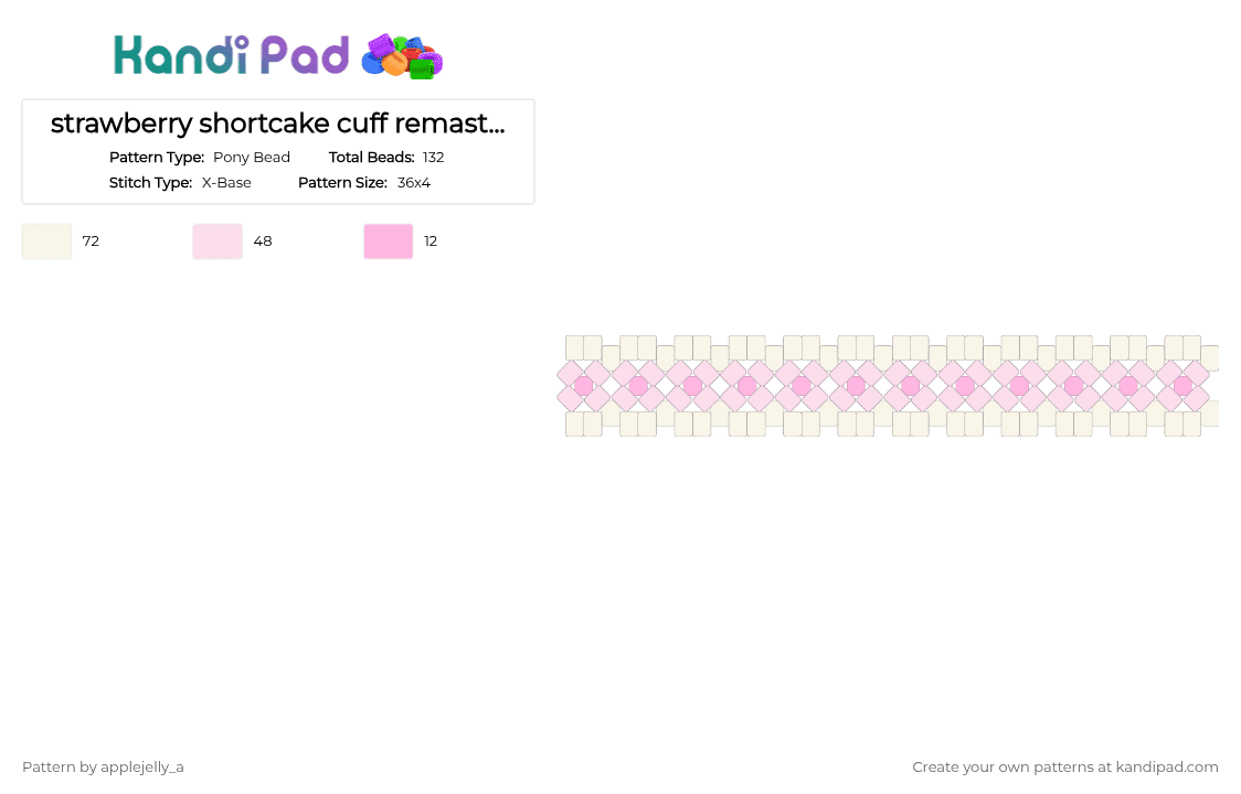 strawberry shortcake cuff remastered - Pony Bead Pattern by applejelly_a on Kandi Pad - white,cuff,cake,strawberry,short,strawberry shortcake,homosexual,lesbian,gay