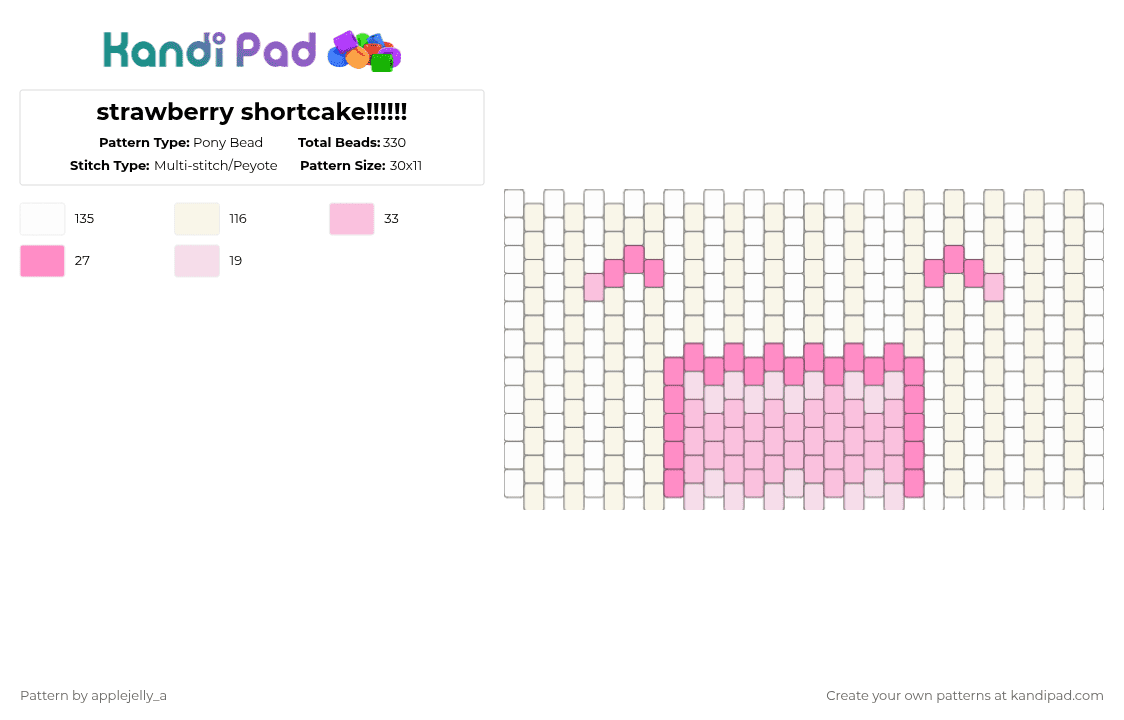 strawberry shortcake!!!!!! - Pony Bead Pattern by applejelly_a on Kandi Pad - white,cake,cuff,strawberry,homosexual,not homosexual,kelthelesbian,uhhhh yepp