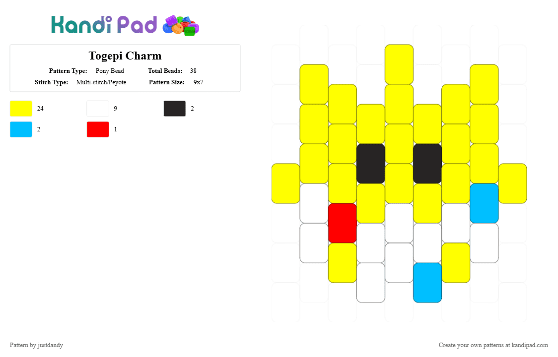 Togepi Charm - Pony Bead Pattern by justdandy on Kandi Pad - yellow,cotdtradingcardgames,pokemon,togepi