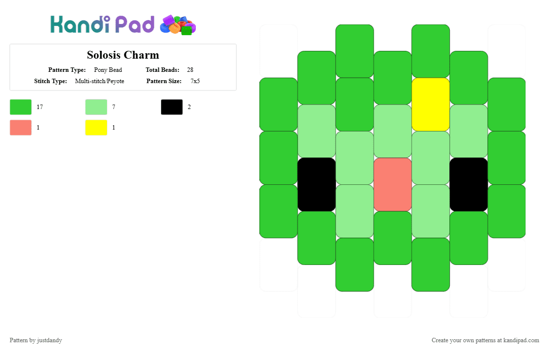Solosis Charm - Pony Bead Pattern by justdandy on Kandi Pad - green,teal,cotdtradingcardgames,pokemon,solosis