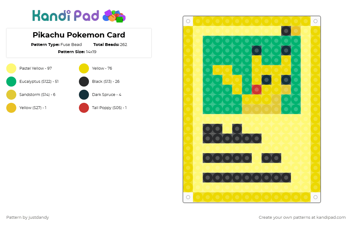 Pikachu Pokemon Card - Fuse Bead Pattern by justdandy on Kandi Pad - yellow,cotdtradingcards,pikachu,pokemon