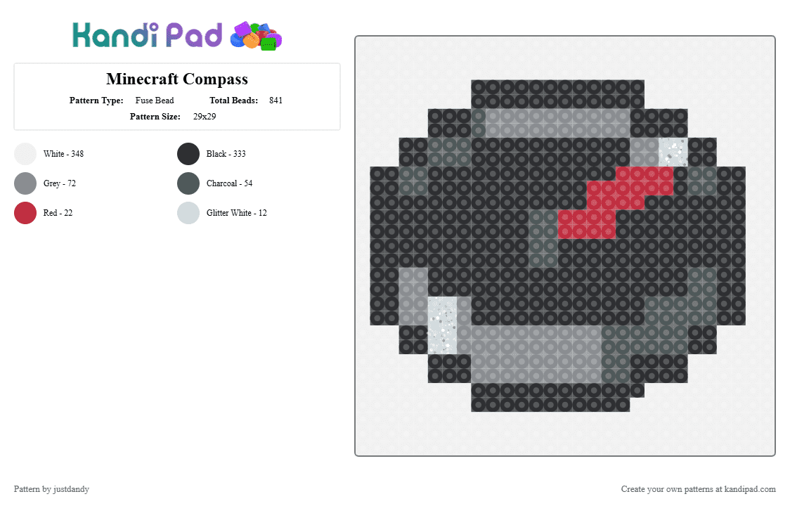 Minecraft Compass Fuse Bead Pattern - Kandi Pad | Kandi Patterns, Fuse ...