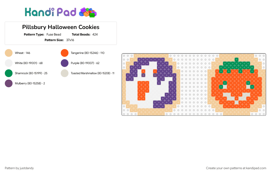 Pillsbury Halloween Cookies - Fuse Bead Pattern by justdandy on Kandi Pad - beige, cotddessert, dessert, halloween, orange