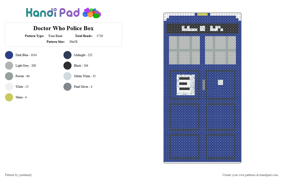 Doctor Who Police Box - Fuse Bead Pattern by justdandy on Kandi Pad - blue,cotdgalaxyprint,dr who,doctor who