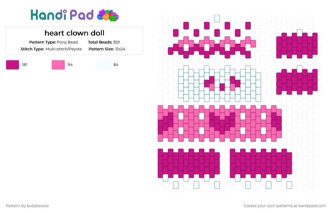 heart clown doll - Pony Bead Pattern by bubbleowo on Kandi Pad - clown, clown doll, doll, pink
