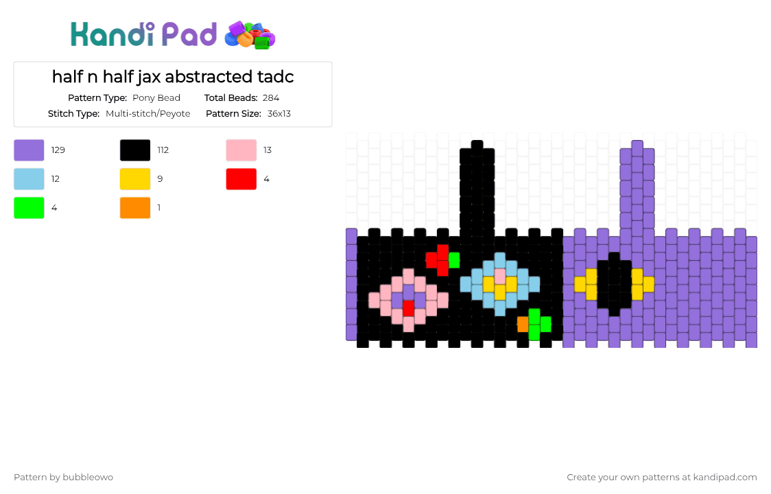 half n half jax abstracted tadc - Pony Bead Pattern by bubbleowo on Kandi Pad - purple,tadc,jax,tadcjax,the amazing digital circus,abstraction