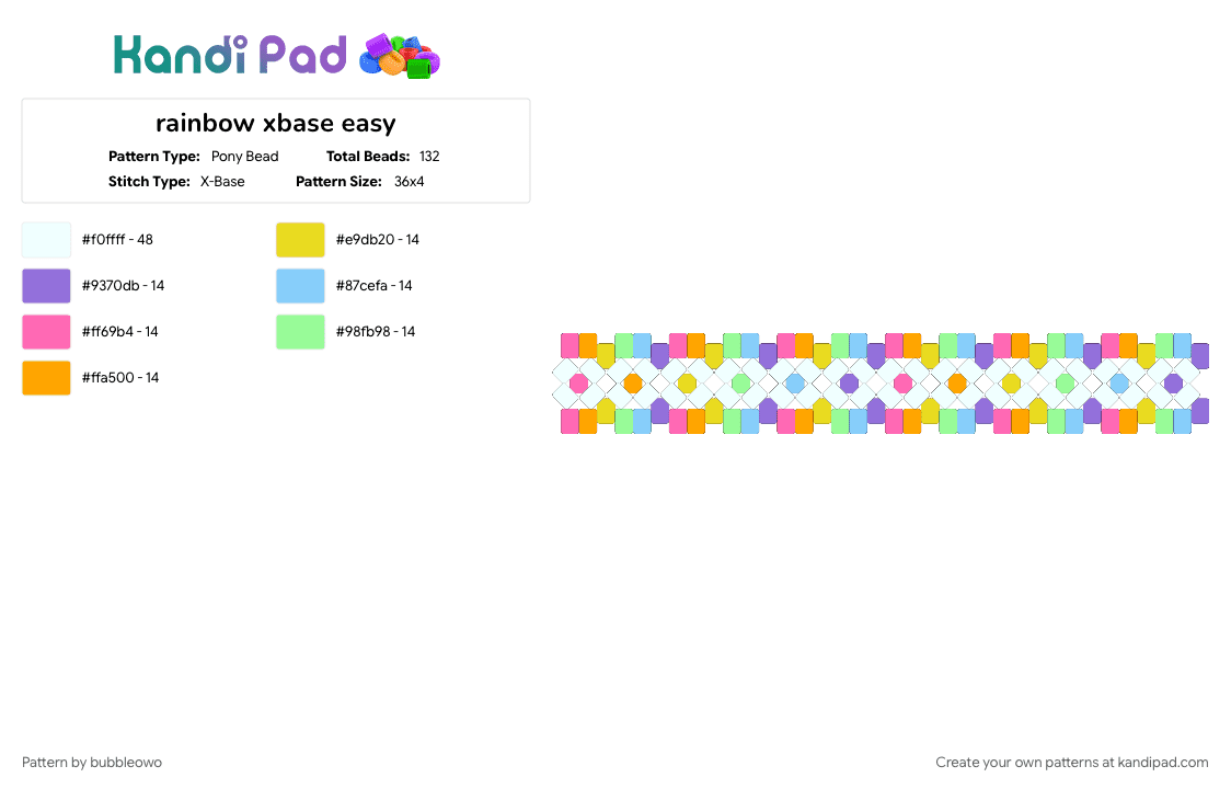 rainbow xbase easy - Pony Bead Pattern by bubbleowo on Kandi Pad - colorful, easy, orange, pink, purple, rainbow, simple, xbase