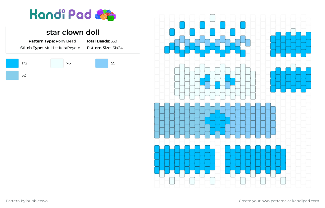 star clown doll - Pony Bead Pattern by bubbleowo on Kandi Pad - clown, clown doll, doll, light blue