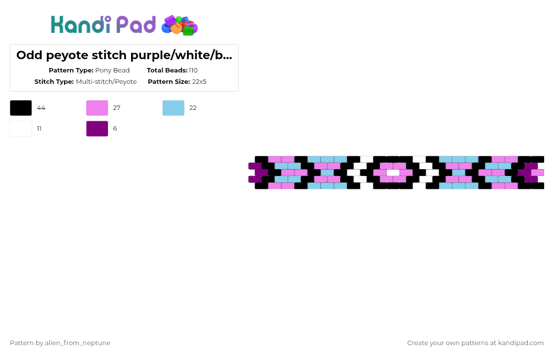 Odd peyote stitch purple/white/blue pattern - Pony Bead Pattern by alien_from_neptune on Kandi Pad - pink,light blue,purple,cuff