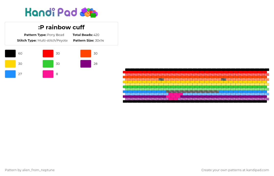 :P rainbow cuff - Pony Bead Pattern by alien_from_neptune on Kandi Pad - red