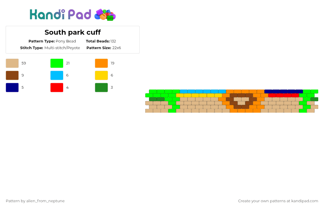 South park cuff - Pony Bead Pattern by alien_from_neptune on Kandi Pad - beige,orange,green