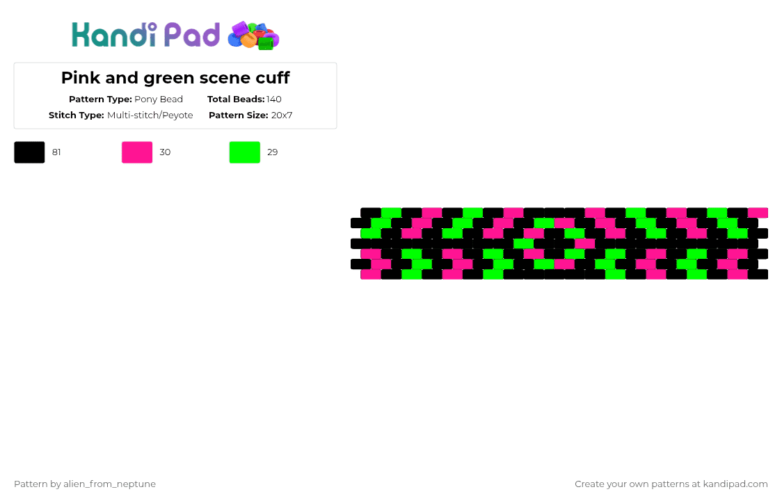 Pink and green scene cuff - Pony Bead Pattern by alien_from_neptune on Kandi Pad - green, pink