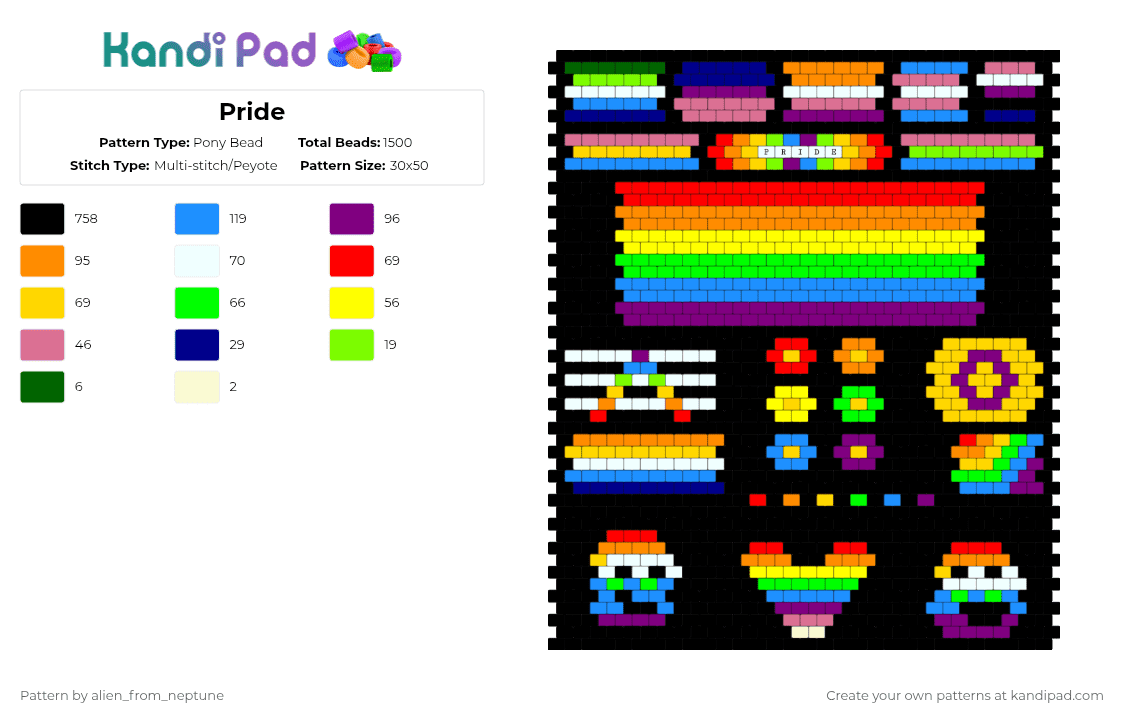 Pride - Pony Bead Pattern by alien_from_neptune on Kandi Pad - black,yellow,light blue,colorful