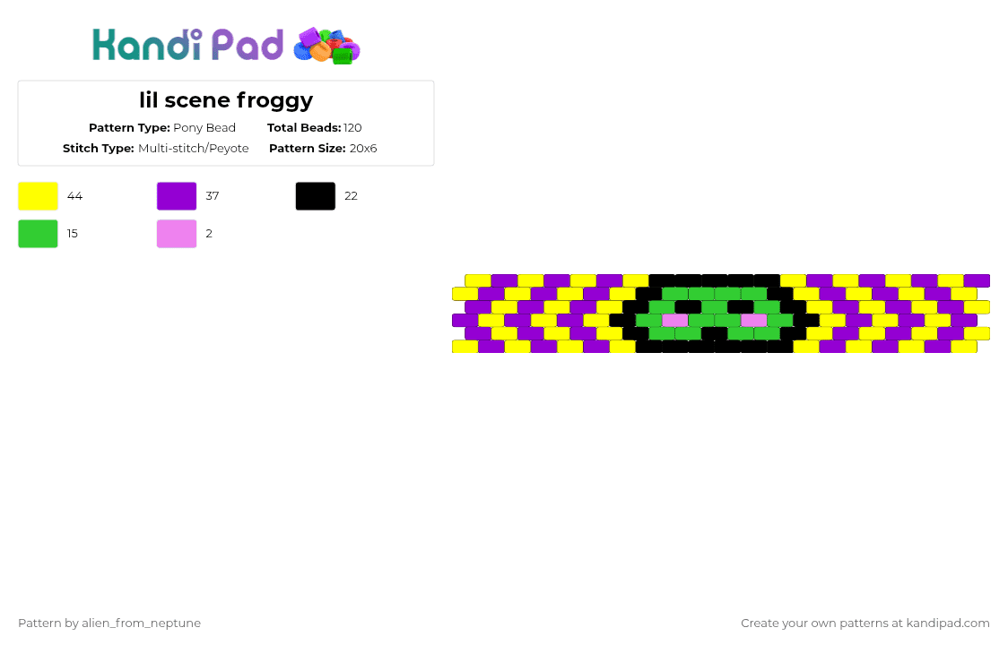 lil scene froggy - Pony Bead Pattern by alien_from_neptune on Kandi Pad - yellow,purple