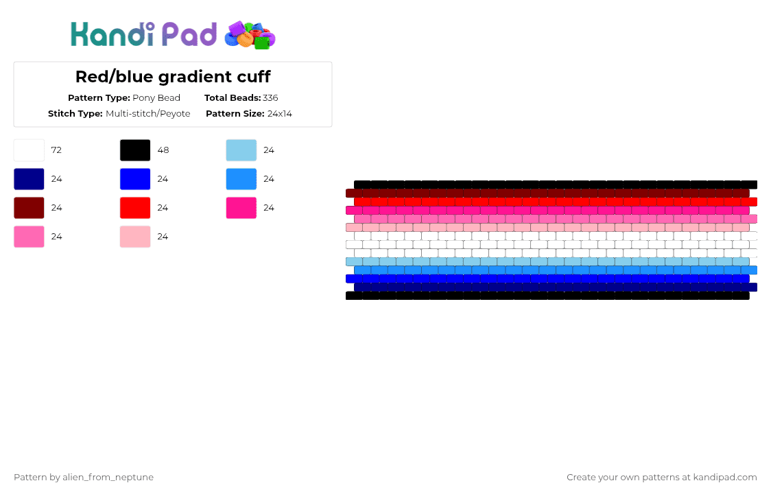 Red/blue gradient cuff - Pony Bead Pattern by alien_from_neptune on Kandi Pad - light blue,purple,pink