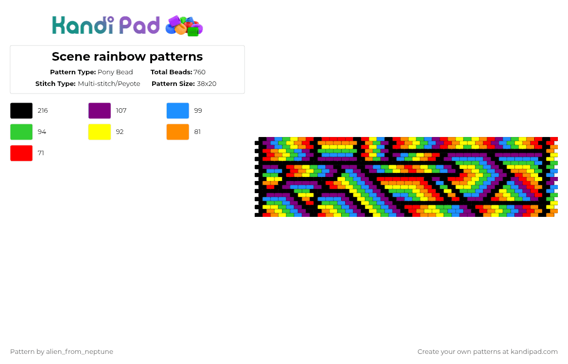 Scene rainbow patterns - Pony Bead Pattern by alien_from_neptune on Kandi Pad - yellow,green,light blue,pink