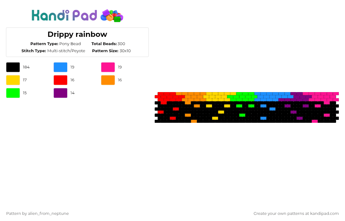 Drippy rainbow - Pony Bead Pattern by alien_from_neptune on Kandi Pad - black,light blue,pink