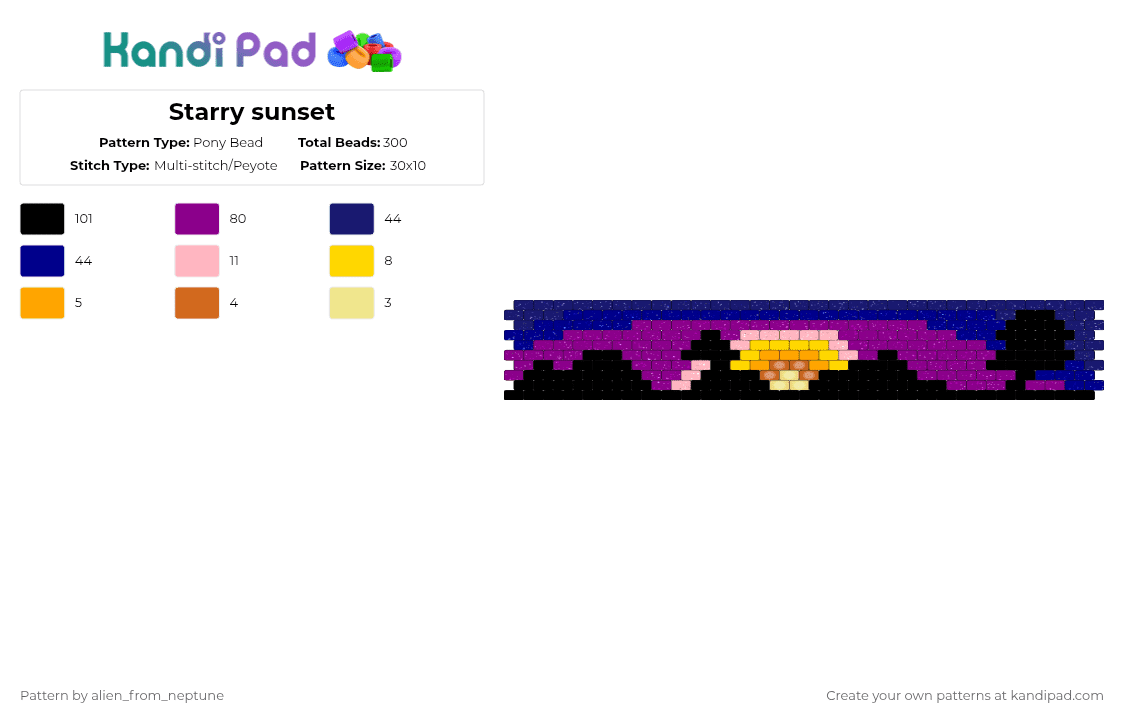 Starry sunset - Pony Bead Pattern by alien_from_neptune on Kandi Pad - purple,pink