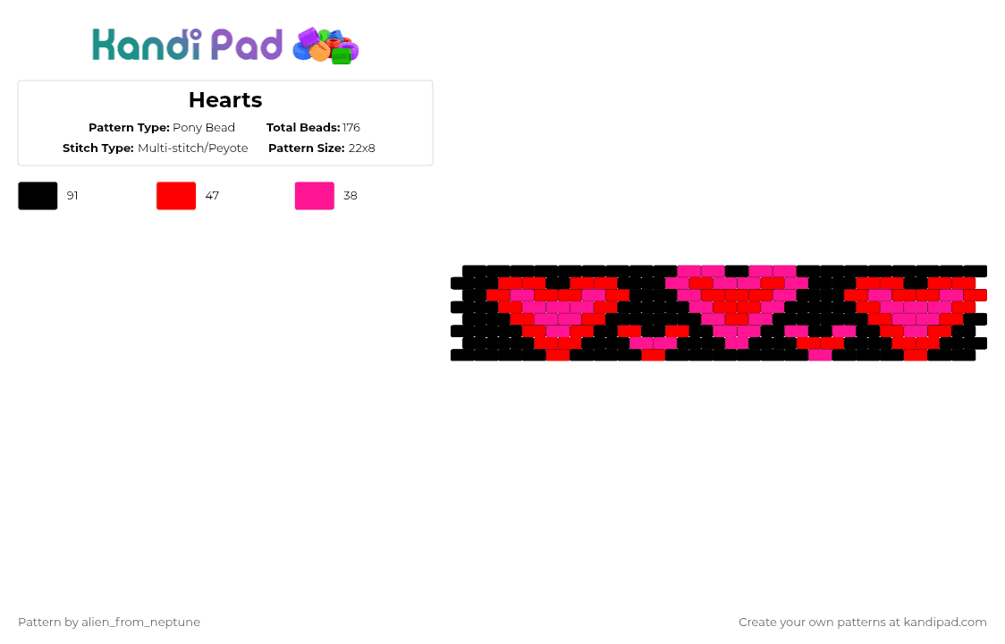 Hearts - Pony Bead Pattern by alien_from_neptune on Kandi Pad - red,pink