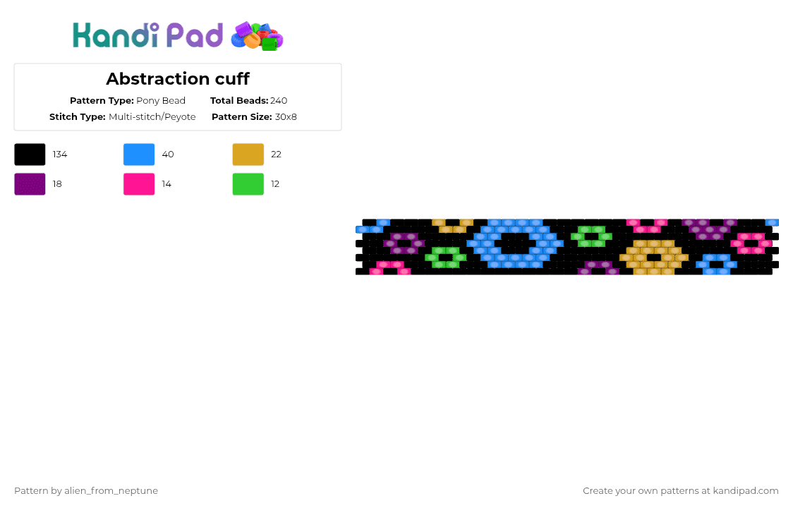 Abstraction cuff - Pony Bead Pattern by alien_from_neptune on Kandi Pad - black,pink,light blue