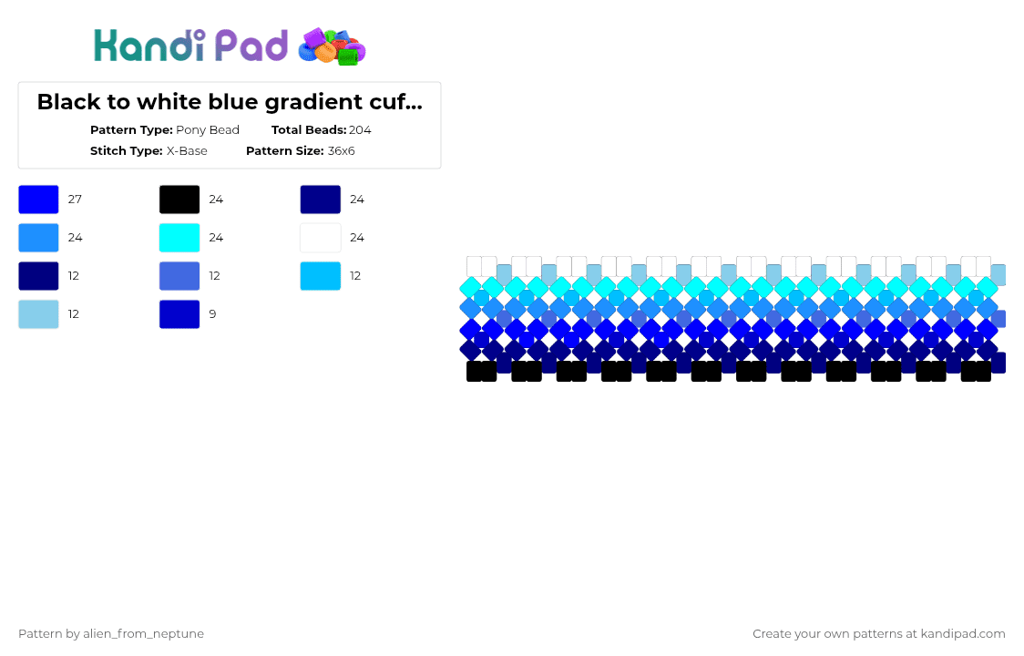 Black to white blue gradient cuff :> - Pony Bead Pattern by alien_from_neptune on Kandi Pad - purple,light blue