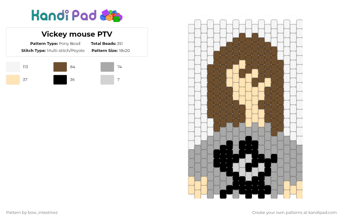 Vickey mouse PTV - Pony Bead Pattern by bow_intestinez on Kandi Pad - beige, tan