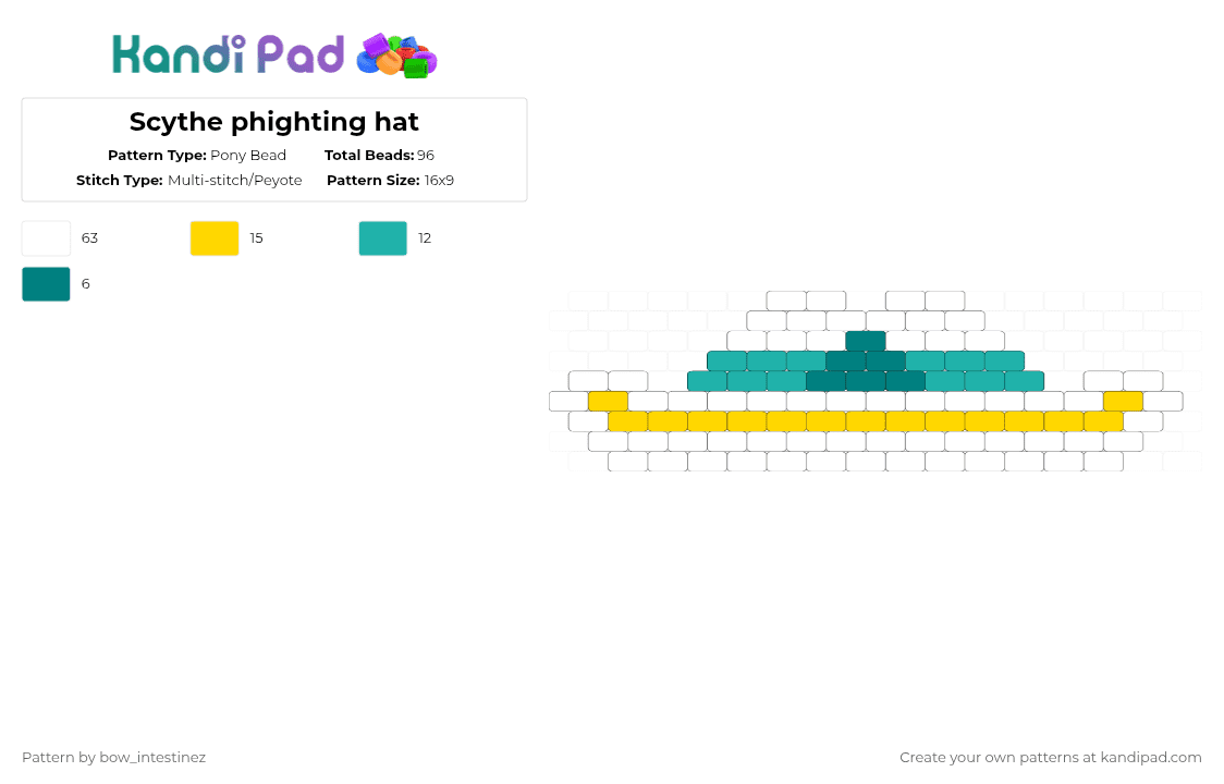 Scythe phighting hat - Pony Bead Pattern by bow_intestinez on Kandi Pad - white,teal,yellow