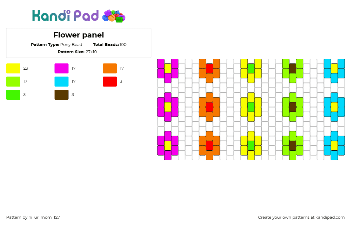 Flower panel - Pony Bead Pattern by hi_ur_mom_127 on Kandi Pad - flowers,colorful,repeating,panel,pink,orange,yellow,green,light blue