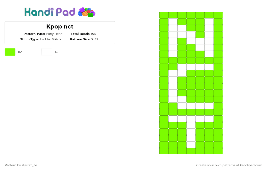 Kpop nct - Pony Bead Pattern by starrzz_3e on Kandi Pad - green,white,nct,kpop,ladder stitch
