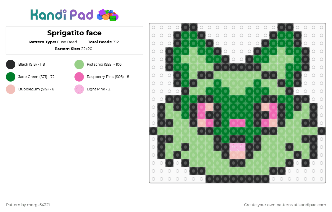 Sprigatito face - Fuse Bead Pattern by morgz54321 on Kandi Pad - green,teal