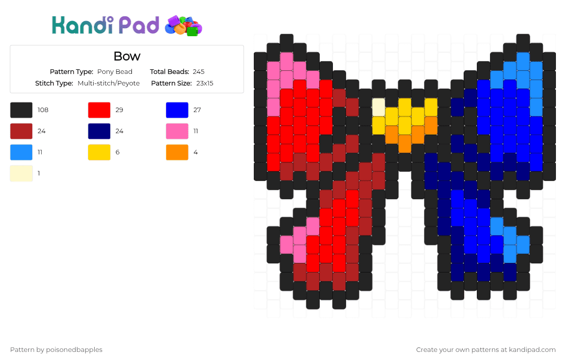 Bow - Pony Bead Pattern by poisonedbapples on Kandi Pad - black, purple, red