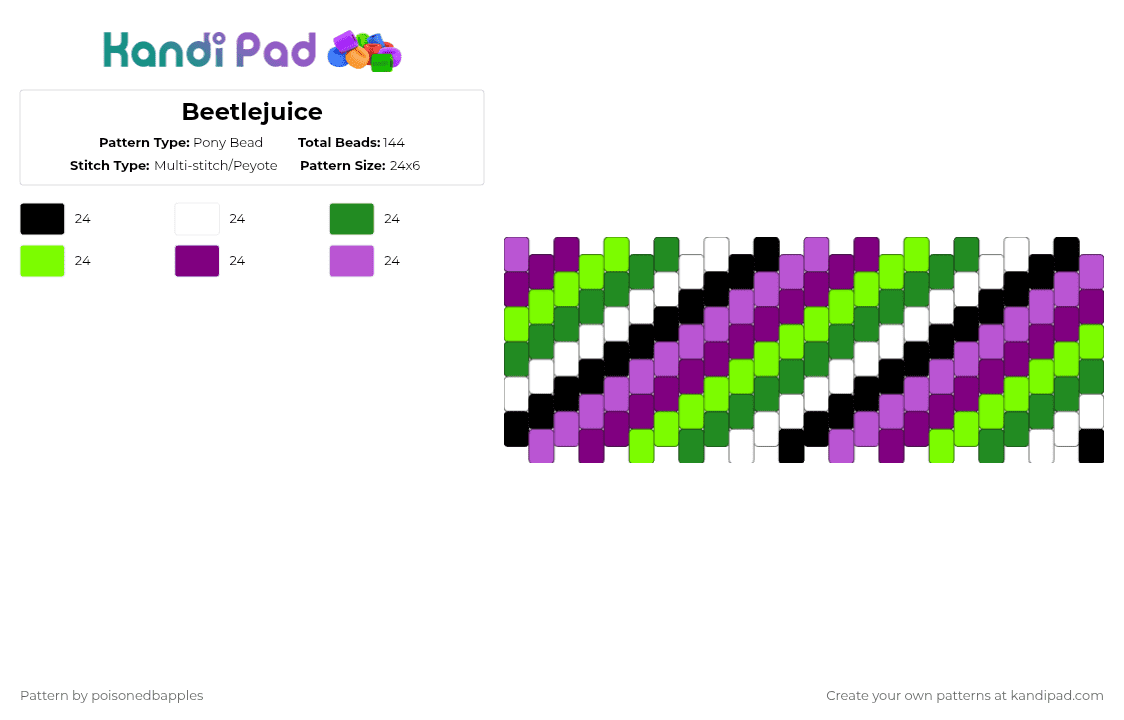 Beetlejuice - Pony Bead Pattern by poisonedbapples on Kandi Pad - green, pink