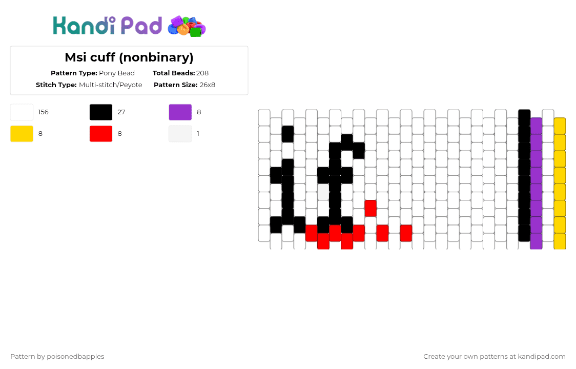 Msi cuff (nonbinary) - Pony Bead Pattern by poisonedbapples on Kandi Pad - white,purple,yellow,red