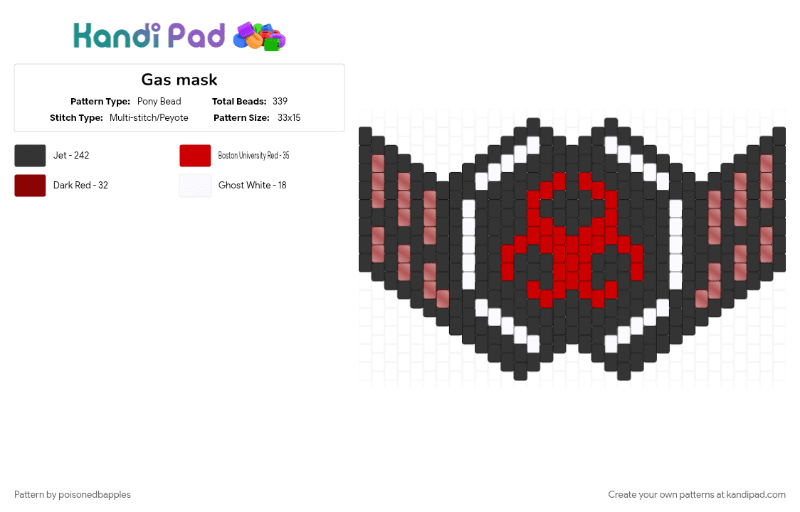 Gas mask - Pony Bead Pattern by poisonedbapples on Kandi Pad - black, red, white