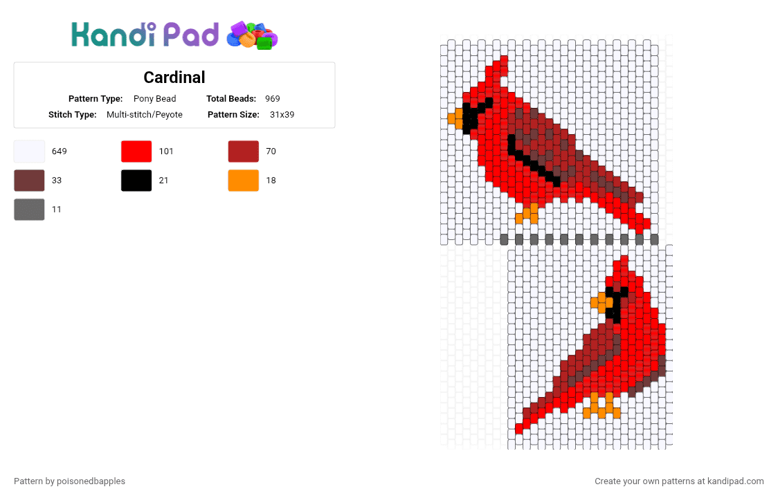 Cardinal - Pony Bead Pattern by poisonedbapples on Kandi Pad - red, white