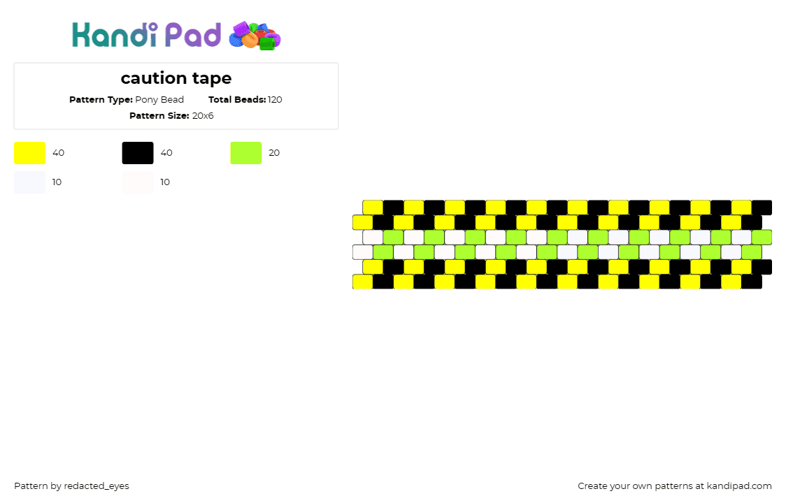 caution tape - Pony Bead Pattern by redacted_eyes on Kandi Pad - caution tape,cuff,bold,striking,statement,hazard,safety,yellow