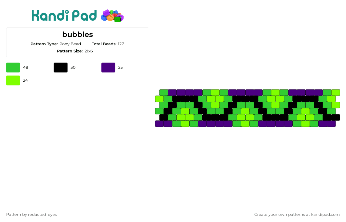 bubbles - Pony Bead Pattern by redacted_eyes on Kandi Pad - bubbles,neon,gooey,playful,vibrant,fun,splash,purple,green