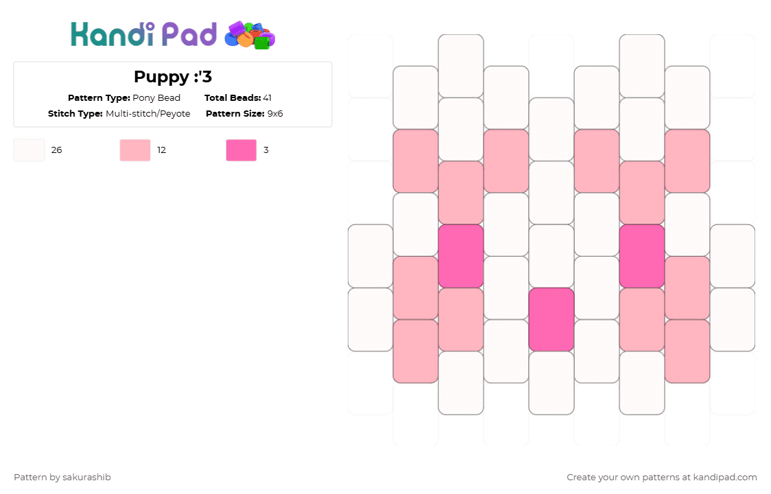 Puppy :\'3 - Pony Bead Pattern by sakurashib on Kandi Pad - white,pink