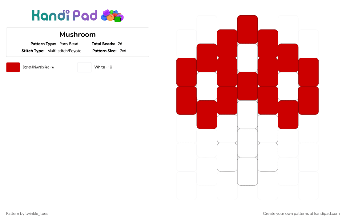 Mushroom - Pony Bead Pattern by twinkle_toes on Kandi Pad - cotdmushrooms, red, white