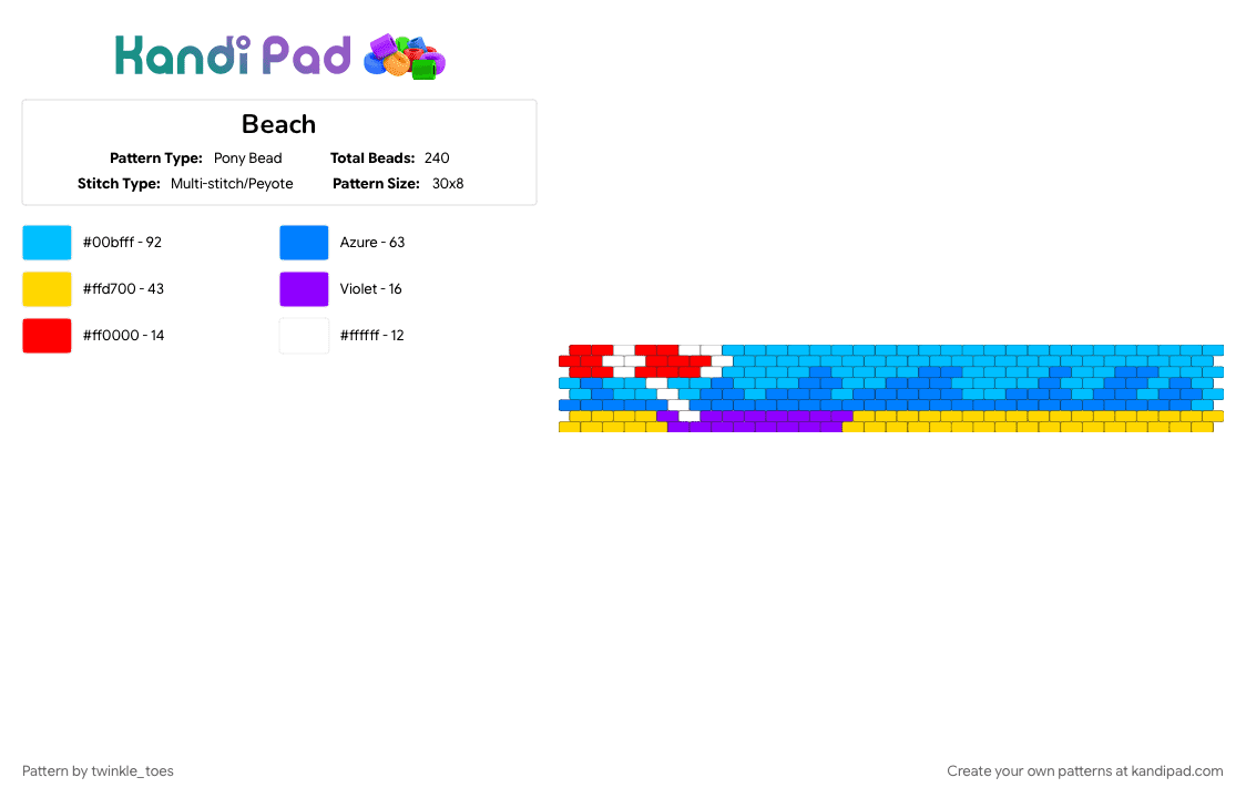 Beach - Pony Bead Pattern by twinkle_toes on Kandi Pad - blue, cotdpoolparty, light blue, yellow