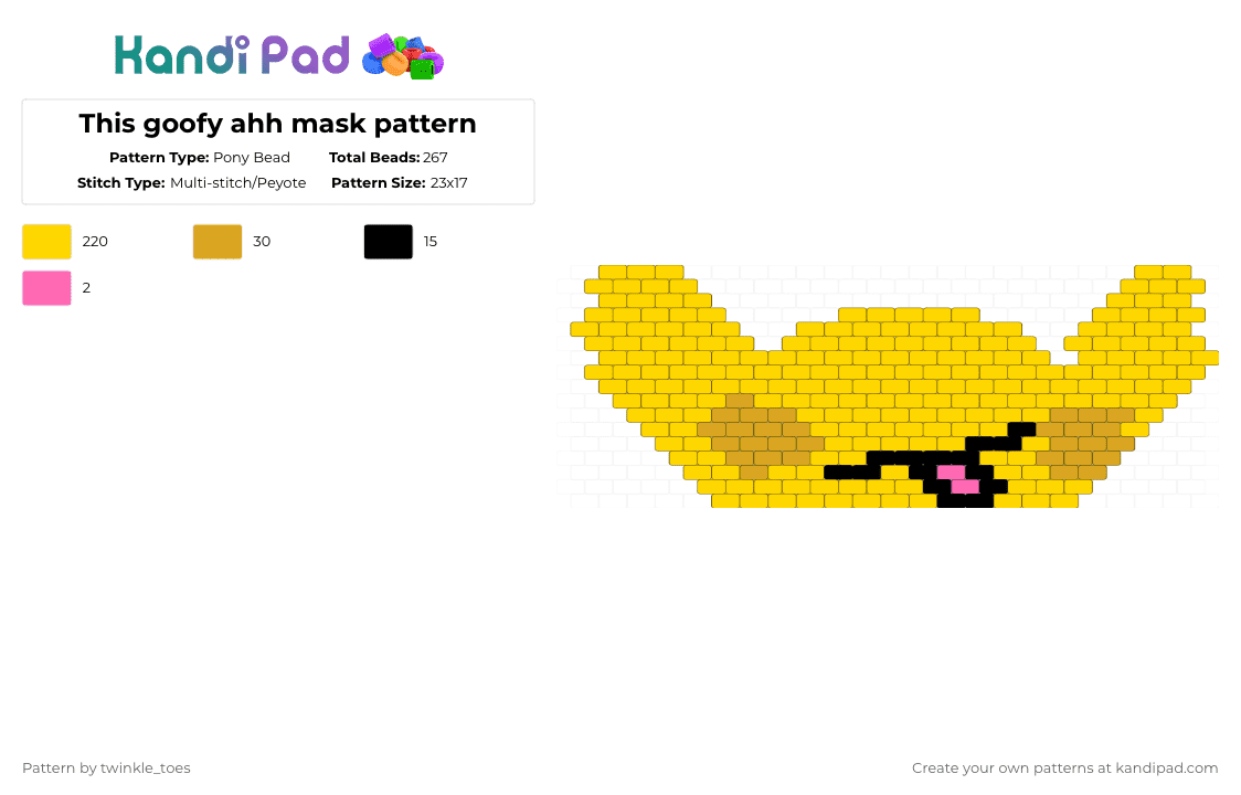 This goofy ahh mask pattern - Pony Bead Pattern by twinkle_toes on Kandi Pad - yellow