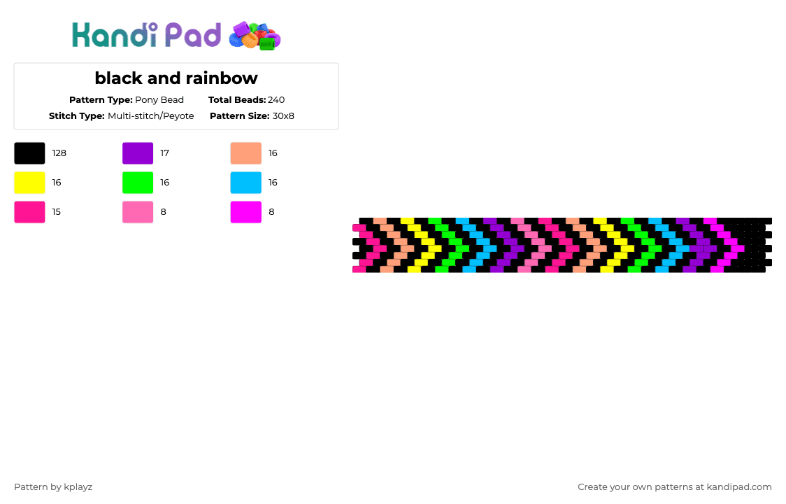 black and rainbow - Pony Bead Pattern by kplayz on Kandi Pad - black,purple,pink