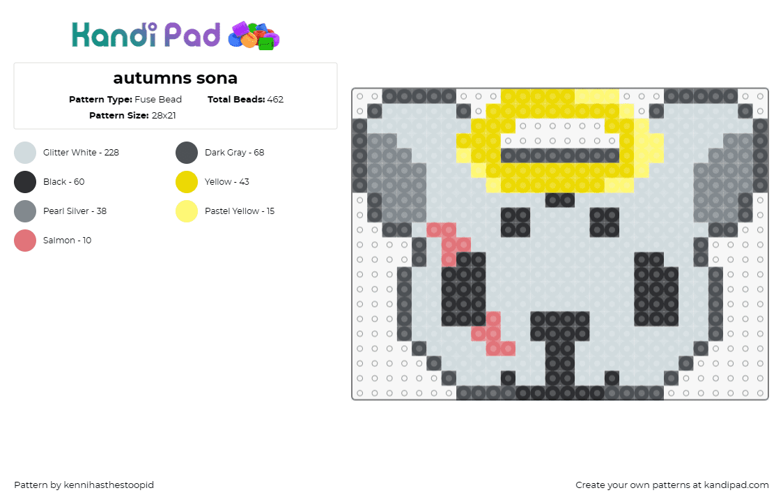 autumns sona - Fuse Bead Pattern by kennihasthestoopid on Kandi Pad - mouse,halo,adorable,animal,celestial,character,cute,gray