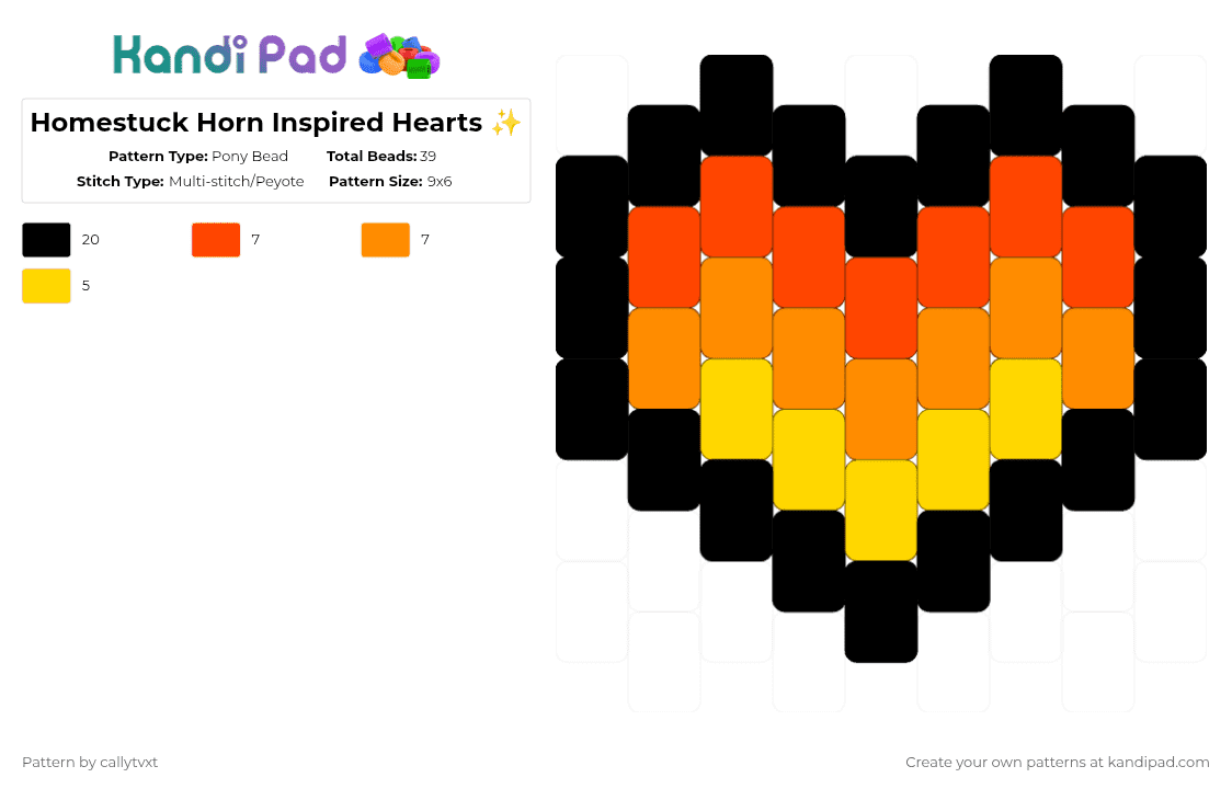 Homestuck Horn Inspired Hearts ✨ - Pony Bead Pattern by callytvxt on Kandi Pad - red,orange