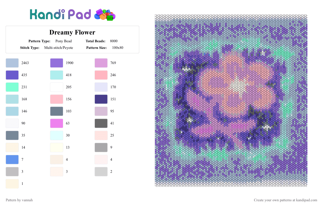 Dreamy Flower - Pony Bead Pattern by vannah on Kandi Pad - pink,light blue,purple