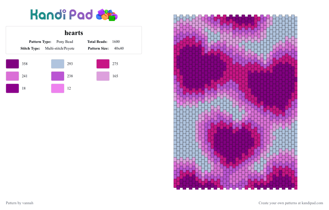hearts - Pony Bead Pattern by vannah on Kandi Pad - pink,cotdromance