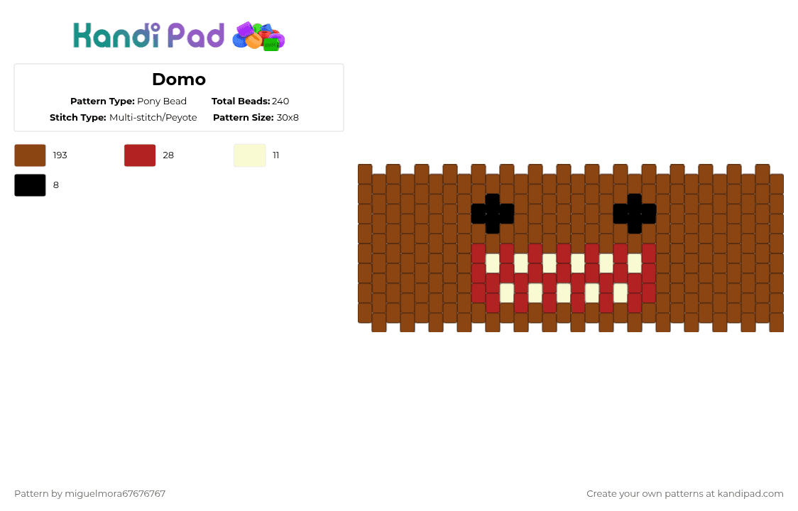 Domo - Pony Bead Pattern by miguelmora67676767 on Kandi Pad - red