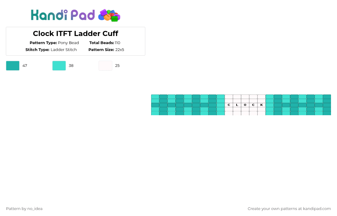 Clock ITFT Ladder Cuff - Pony Bead Pattern by no_idea on Kandi Pad - light blue,teal,clock,itft,osc,ladder,cuff,kandi,bracelet,its time for the