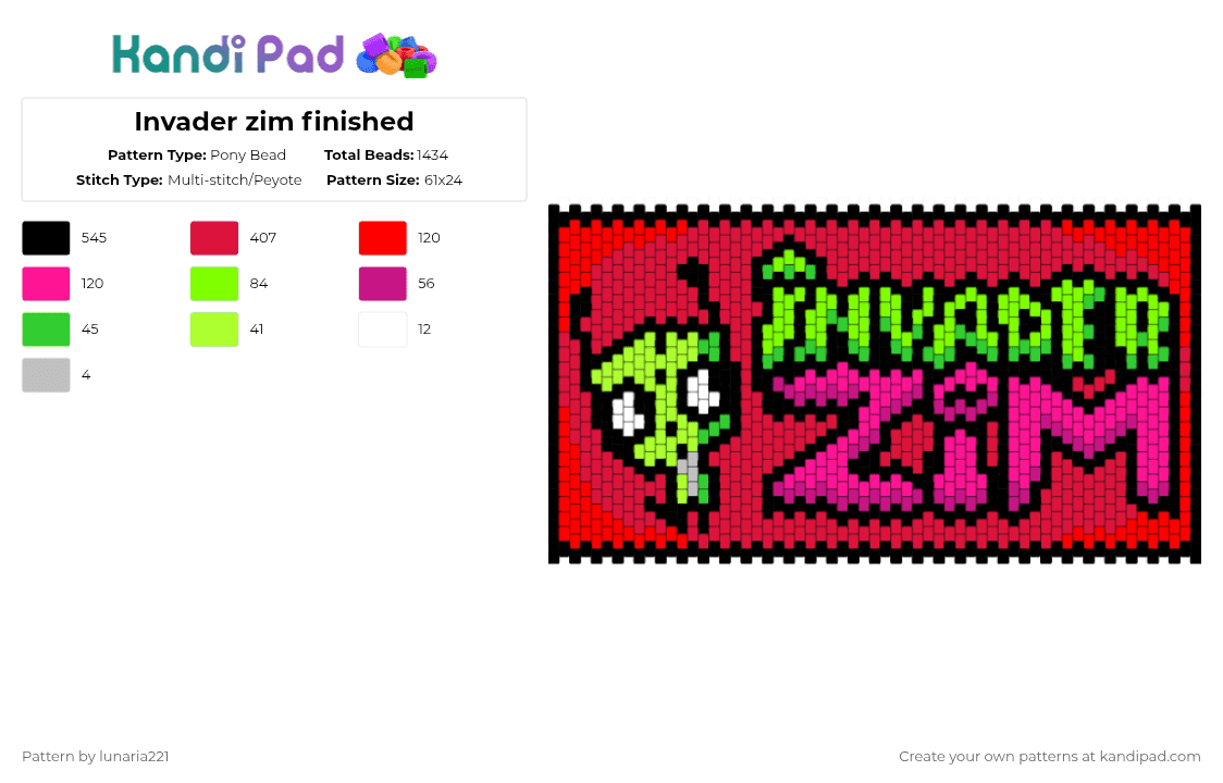 Invader zim finished - Pony Bead Pattern by lunaria221 on Kandi Pad - red