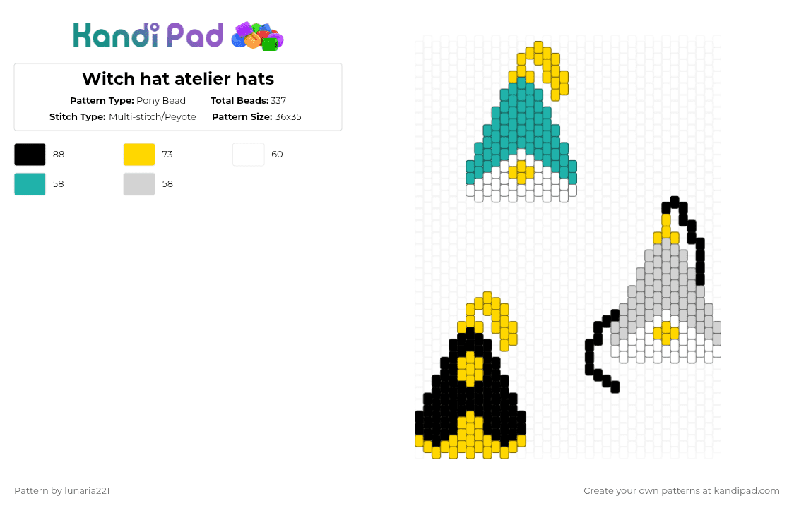 Witch hat atelier hats - Pony Bead Pattern by lunaria221 on Kandi Pad - teal,yellow
